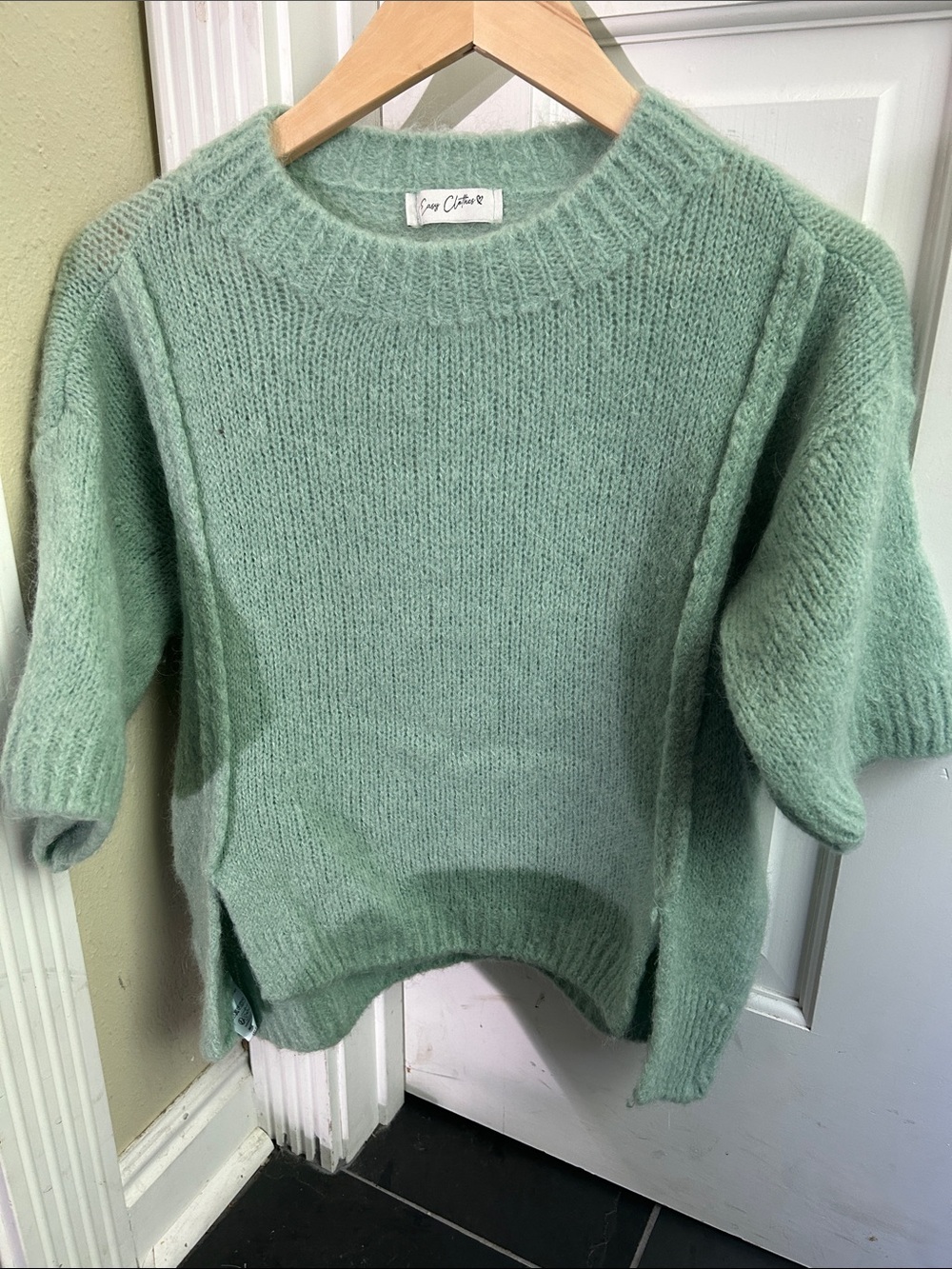 Cozy Mint Short-Sleeve Crew Sweater by Joy Club